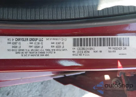 2014 Chrysler 200 Touring z USA, uszkodzony, nr VIN 1C3CCBBG1EN192411